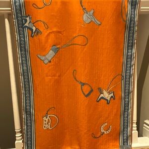 Hermès Orange Cashmere Silk Scarf – Equestrian Motif – NWT